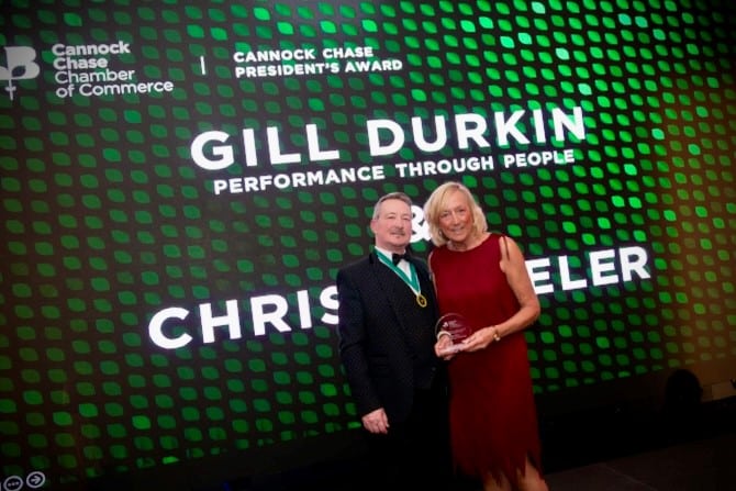 Cannock Chase Chamber president awards Gill Durkin of PTP